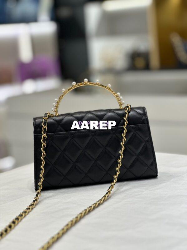 Replica Chanel Lambskin Flap Phone Holder with Chain with Imitation Pearls & Enamel AP3512 Black 13