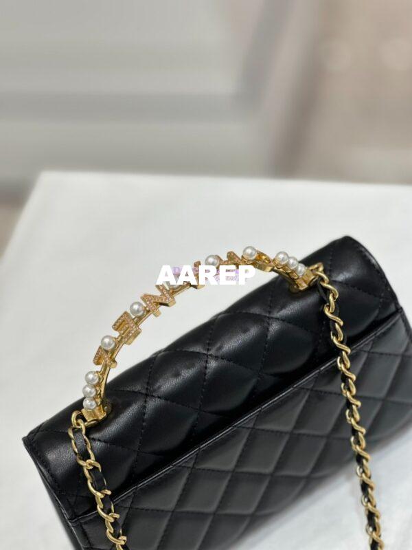 Replica Chanel Lambskin Flap Phone Holder with Chain with Imitation Pearls & Enamel AP3512 Black 14