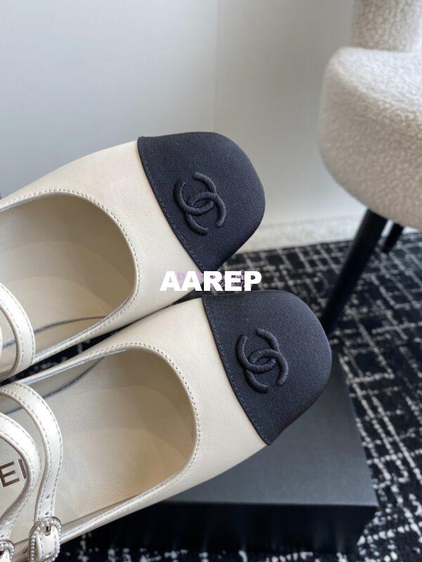 Replica Chanel 24SS Mary Janes Pumps Lambskin & Grosgrain G45696 Creme Black 8
