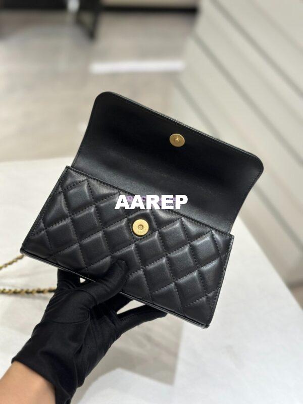 Replica Chanel Lambskin Flap Phone Holder with Chain with Imitation Pearls & Enamel AP3512 Black 15