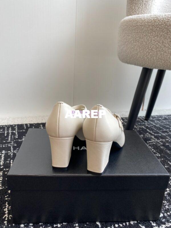 Replica Chanel 24SS Mary Janes Pumps Lambskin & Grosgrain G45696 Creme Black 11