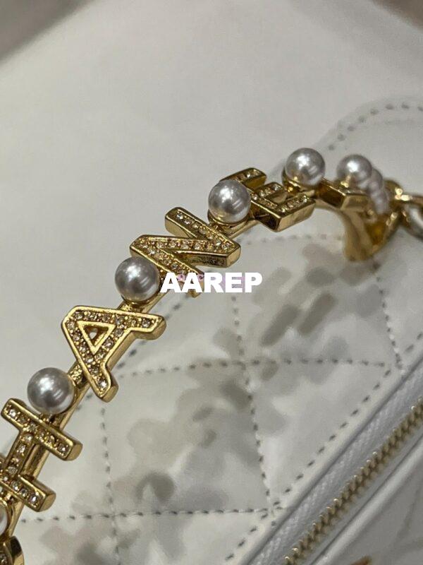Replica Chanel Lambskin Clutch With Chain with Imitation Pearls & Enamel AP3515 White 6