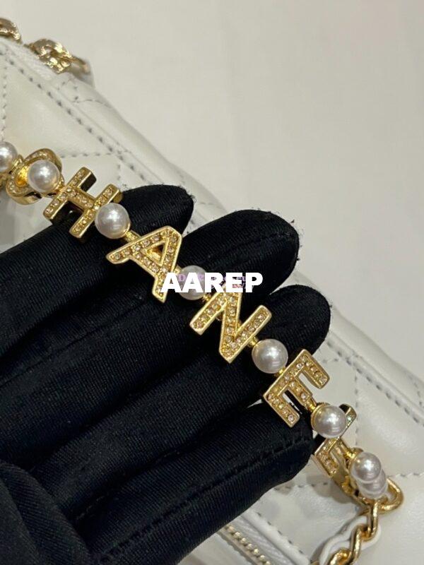 Replica Chanel Lambskin Clutch With Chain with Imitation Pearls & Enamel AP3515 White 7