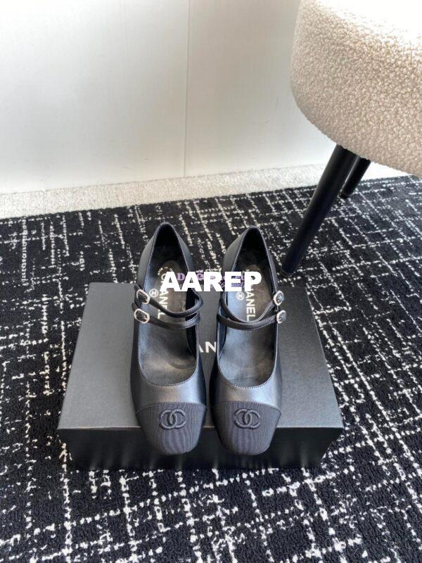 Replica Chanel 24SS Mary Janes Pumps Lambskin & Grosgrain G45696 Black