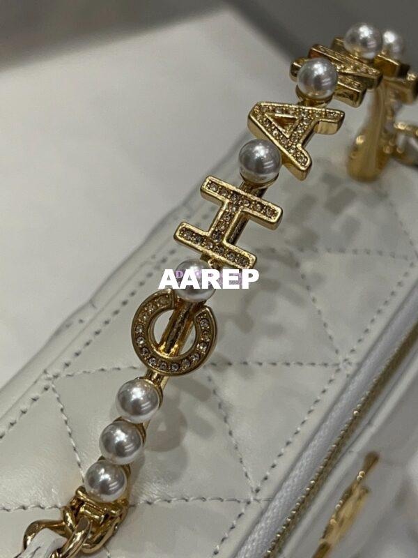 Replica Chanel Lambskin Clutch With Chain with Imitation Pearls & Enamel AP3515 White 8