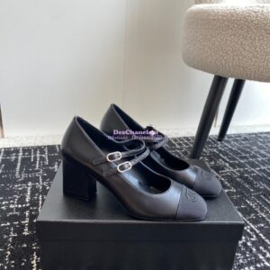Replica Chanel 24SS Mary Janes Pumps Lambskin & Grosgrain G45696 Black 2