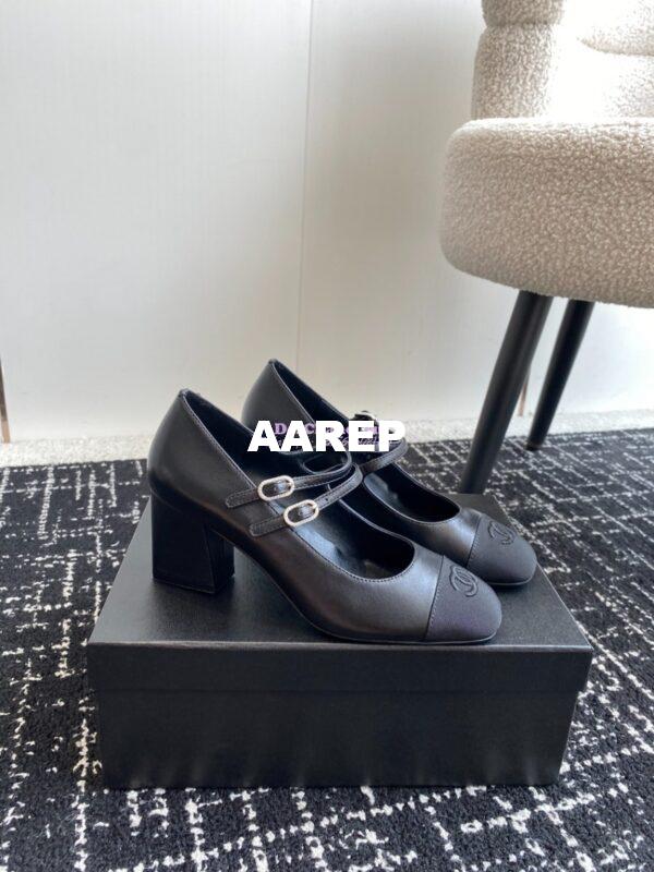 Replica Chanel 24SS Mary Janes Pumps Lambskin & Grosgrain G45696 Black 2