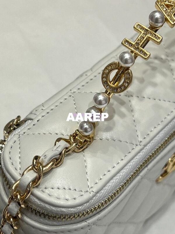 Replica Chanel Lambskin Clutch With Chain with Imitation Pearls & Enamel AP3515 White 9