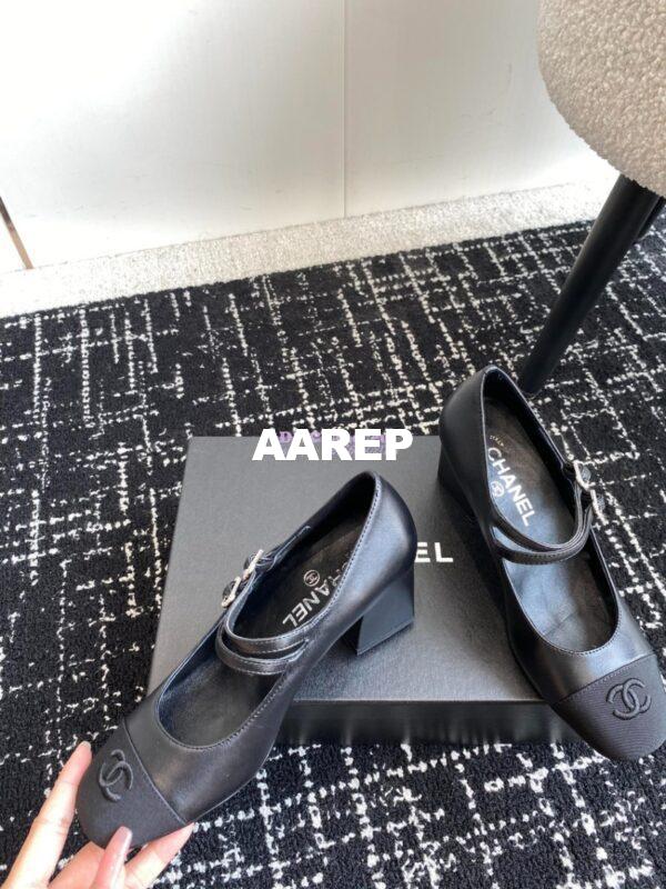 Replica Chanel 24SS Mary Janes Pumps Lambskin & Grosgrain G45696 Black 3