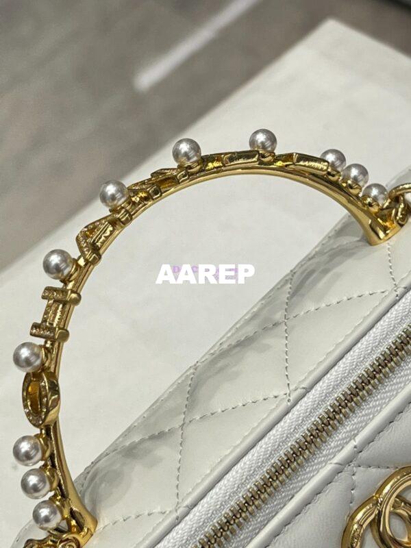 Replica Chanel Lambskin Clutch With Chain with Imitation Pearls & Enamel AP3515 White 10