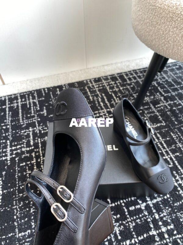 Replica Chanel 24SS Mary Janes Pumps Lambskin & Grosgrain G45696 Black 4