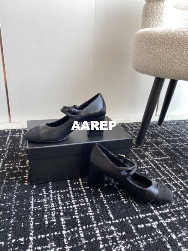 Replica Chanel 24SS Mary Janes Pumps Lambskin & Grosgrain G45696 Black 6
