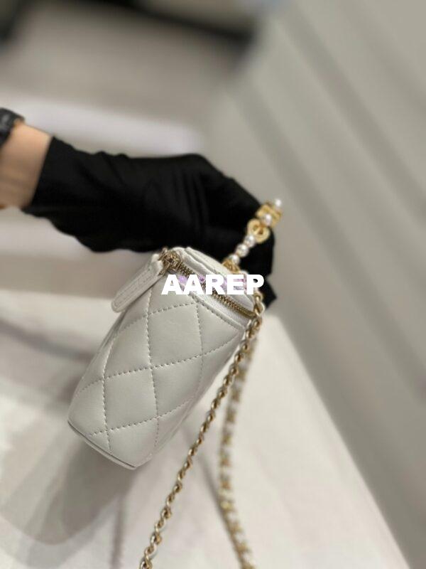 Replica Chanel Lambskin Clutch With Chain with Imitation Pearls & Enamel AP3515 White 13