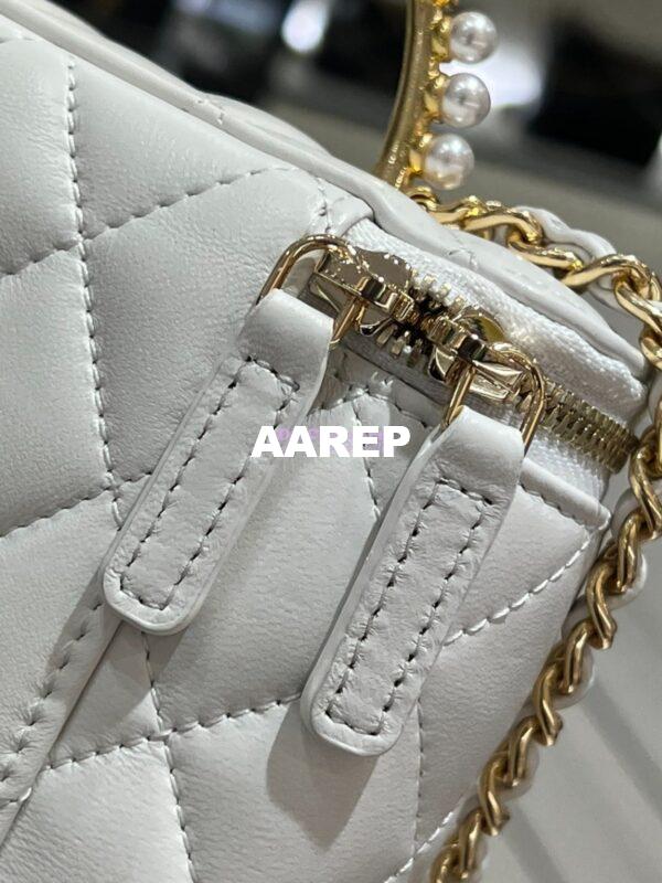 Replica Chanel Lambskin Clutch With Chain with Imitation Pearls & Enamel AP3515 White 14