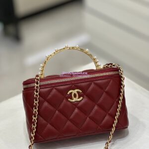 Replica Chanel Lambskin Clutch With Chain with Imitation Pearls & Enamel AP3515 Burgundy