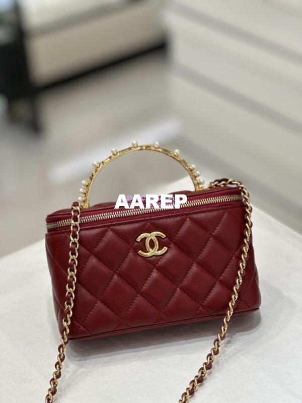 Replica Chanel Lambskin Clutch With Chain with Imitation Pearls & Enamel AP3515 Burgundy 3