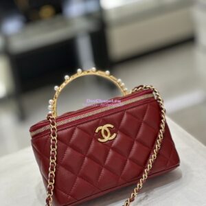 Replica Chanel Lambskin Clutch With Chain with Imitation Pearls & Enamel AP3515 Burgundy 2