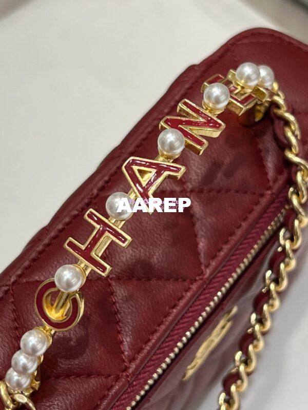 Replica Chanel Lambskin Clutch With Chain with Imitation Pearls & Enamel AP3515 Burgundy 6