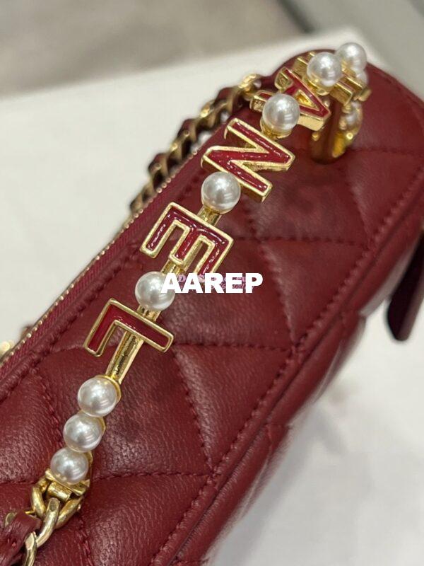 Replica Chanel Lambskin Clutch With Chain with Imitation Pearls & Enamel AP3515 Burgundy 8