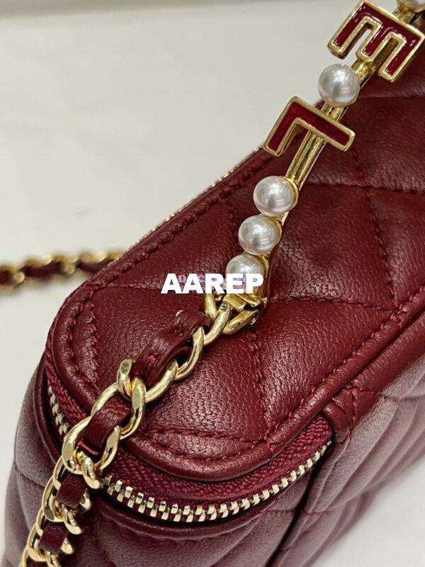 Replica Chanel Lambskin Clutch With Chain with Imitation Pearls & Enamel AP3515 Burgundy 9