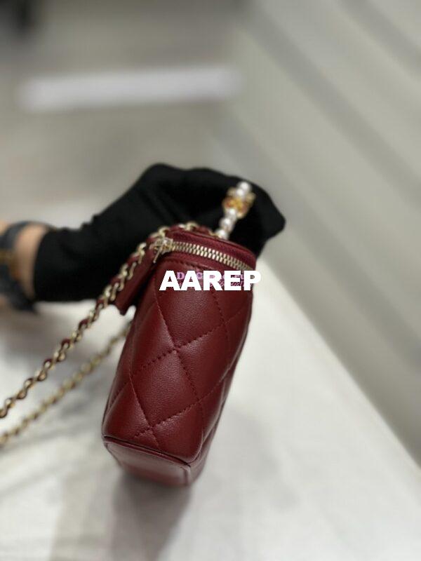Replica Chanel Lambskin Clutch With Chain with Imitation Pearls & Enamel AP3515 Burgundy 12