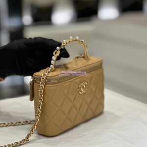 Replica Chanel Lambskin Clutch With Chain with Imitation Pearls & Enamel AP3515 Beige 2