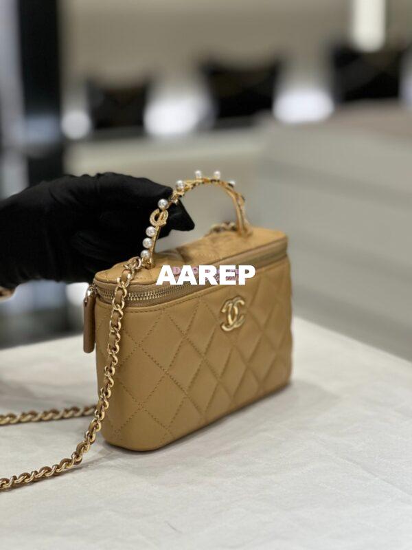 Replica Chanel Lambskin Clutch With Chain with Imitation Pearls & Enamel AP3515 Beige 4