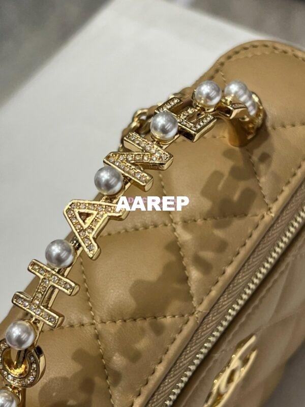 Replica Chanel Lambskin Clutch With Chain with Imitation Pearls & Enamel AP3515 Beige 5