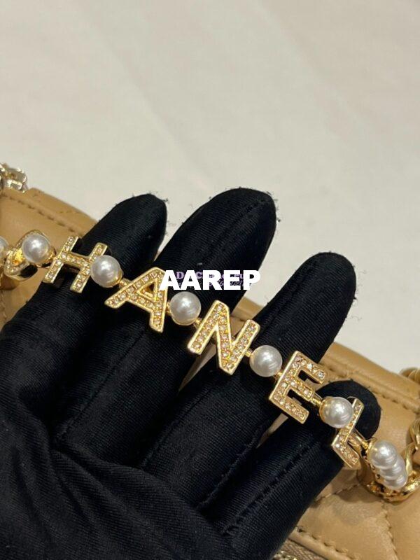 Replica Chanel Lambskin Clutch With Chain with Imitation Pearls & Enamel AP3515 Beige 6
