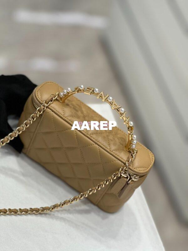 Replica Chanel Lambskin Clutch With Chain with Imitation Pearls & Enamel AP3515 Beige 11