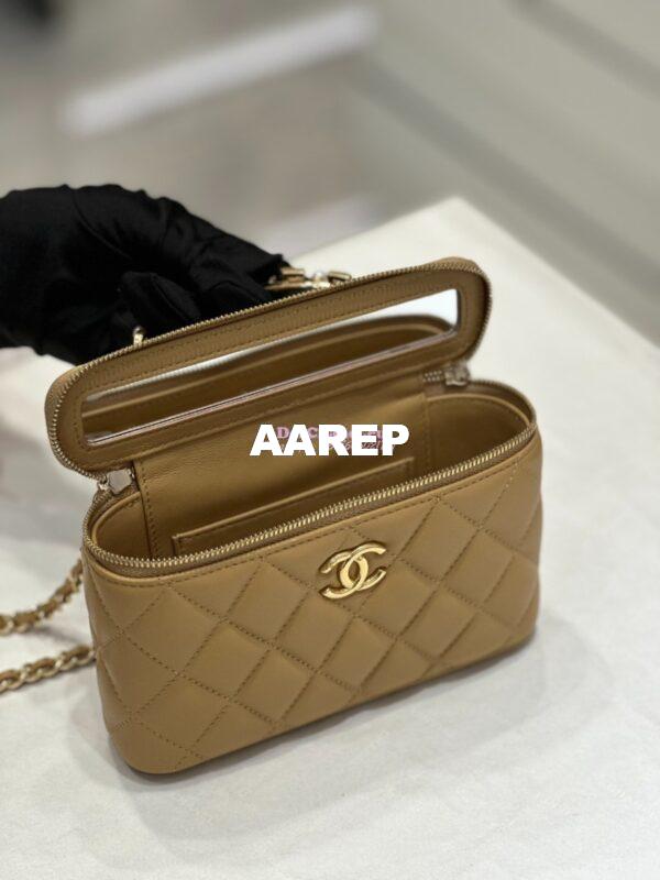 Replica Chanel Lambskin Clutch With Chain with Imitation Pearls & Enamel AP3515 Beige 14