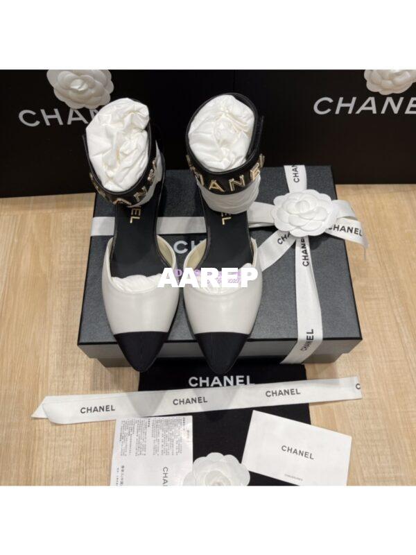 Replica Chanel Gold Letter Ankle Strap Goatskin w Grossgrain 20mm G02819v White 6