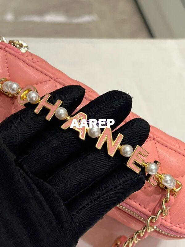 Replica Chanel Lambskin Clutch With Chain with Imitation Pearls & Enamel AP3515 Pink 9