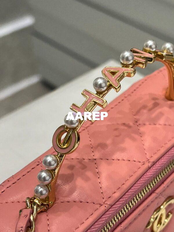 Replica Chanel Lambskin Clutch With Chain with Imitation Pearls & Enamel AP3515 Pink 10