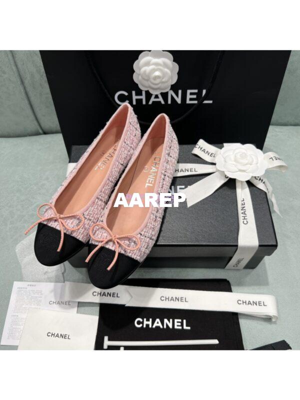 Replica Chanel Tweed and Grossgrain Cap Toe Ballerinas G02819 Black Sakura Pink
