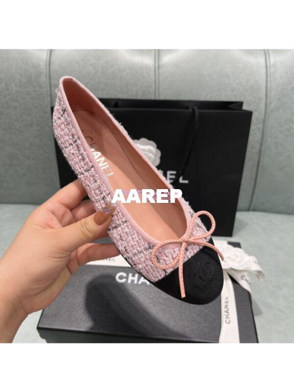 Replica Chanel Tweed and Grossgrain Cap Toe Ballerinas G02819 Black Sakura Pink 4