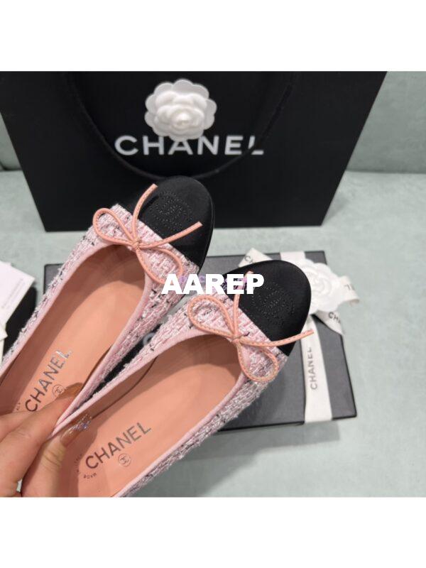 Replica Chanel Tweed and Grossgrain Cap Toe Ballerinas G02819 Black Sakura Pink 6