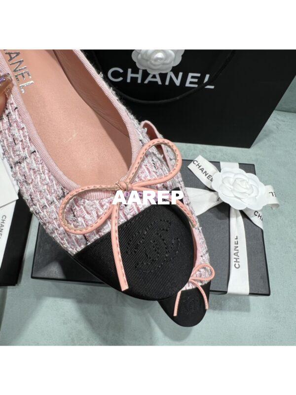Replica Chanel Tweed and Grossgrain Cap Toe Ballerinas G02819 Black Sakura Pink 7