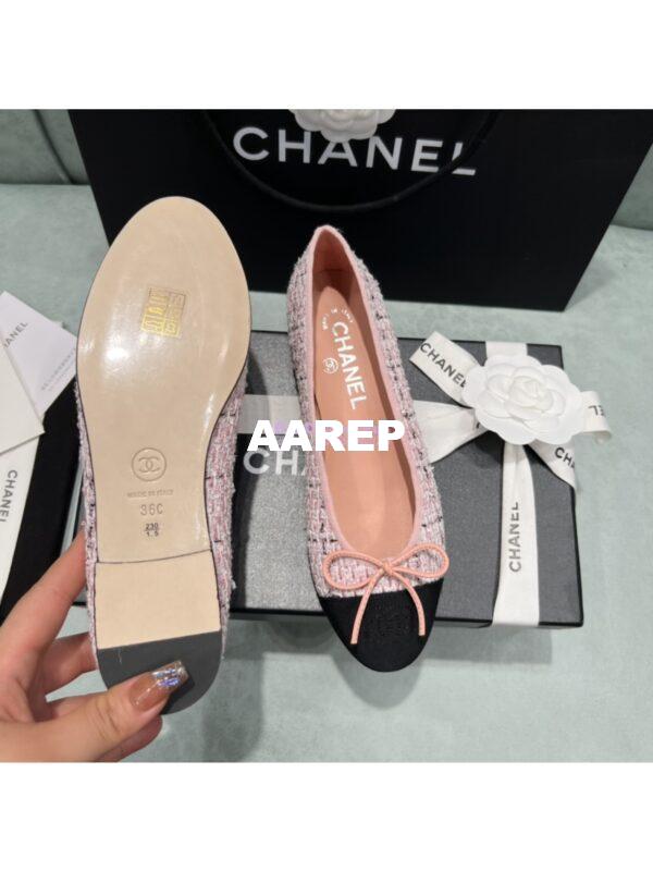 Replica Chanel Tweed and Grossgrain Cap Toe Ballerinas G02819 Black Sakura Pink 10
