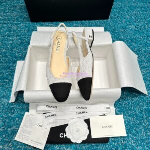 Replica Chanel Slingbacks 20mm Cotton Tweed G31319 Ivory Black