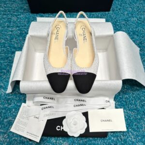 Replica Chanel Slingbacks 20mm Cotton Tweed G31319 Ivory Black 2