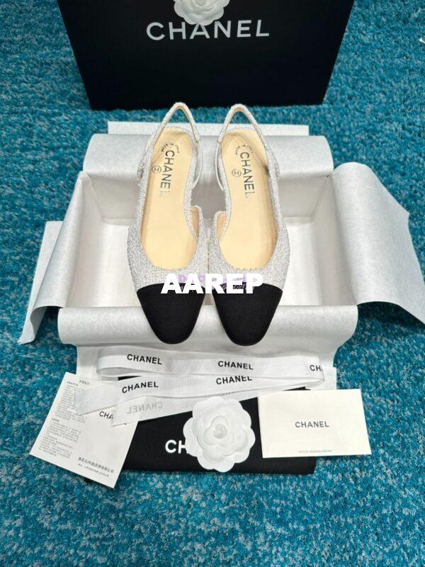 Replica Chanel Slingbacks 20mm Cotton Tweed G31319 Ivory Black 4