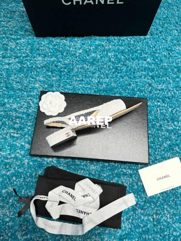 Replica Chanel Slingbacks 20mm Cotton Tweed G31319 Ivory Black 5