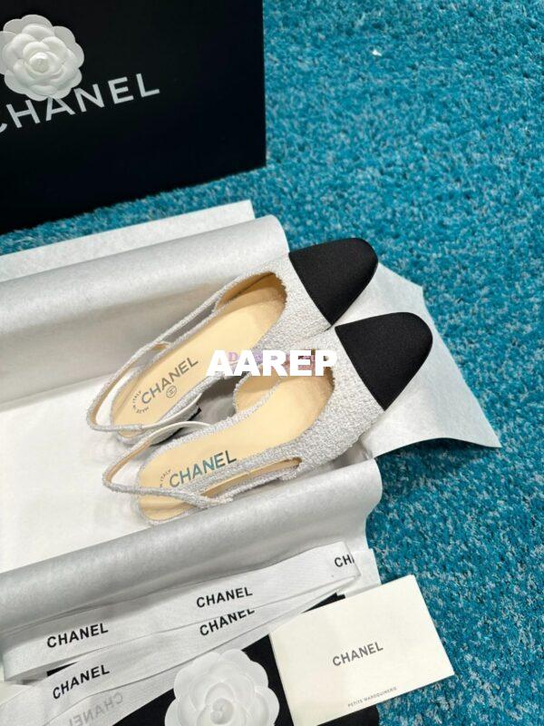 Replica Chanel Slingbacks 20mm Cotton Tweed G31319 Ivory Black 6