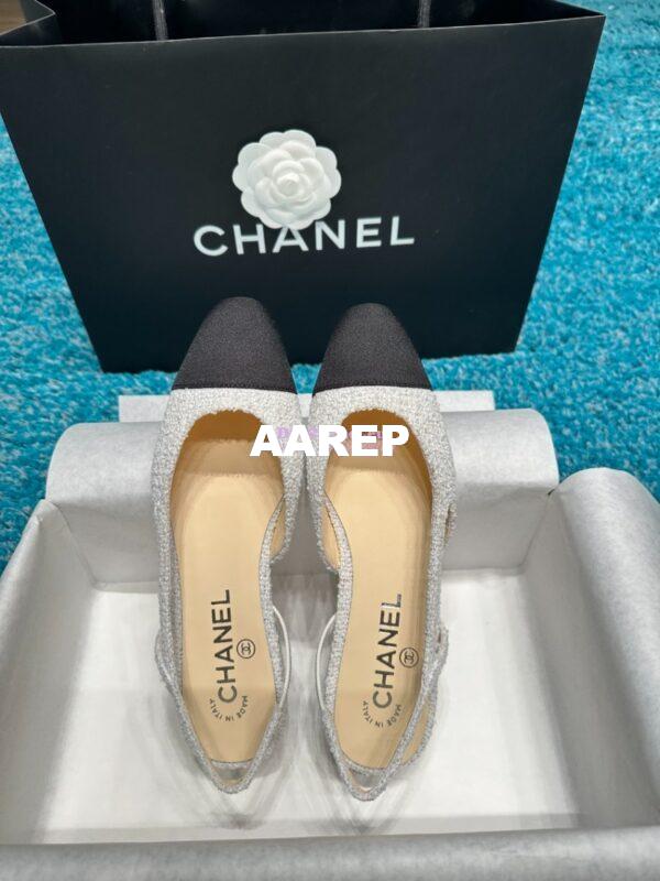 Replica Chanel Slingbacks 20mm Cotton Tweed G31319 Ivory Black 7