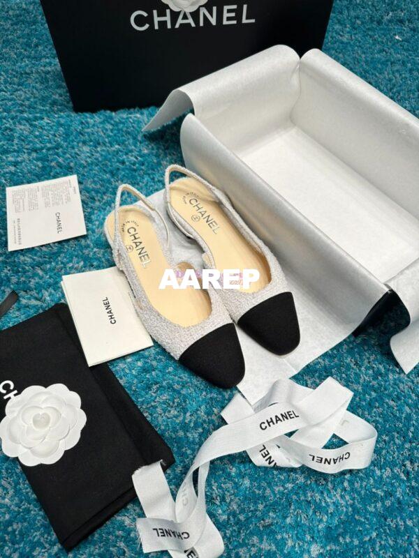 Replica Chanel Slingbacks 20mm Cotton Tweed G31319 Ivory Black 9