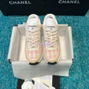 Replica Chanel Trainer Cotton Tweed, Suede Calfskin & Calfskin G38299 Pink 2