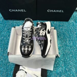 Replica Chanel Trainer Cotton Tweed, Suede Calfskin & Calfskin G38299 Black White 2