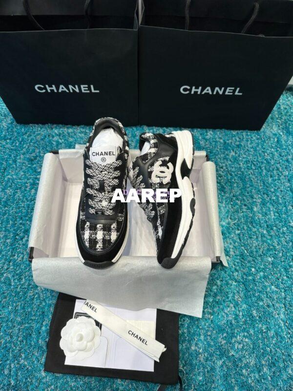 Replica Chanel Trainer Cotton Tweed, Suede Calfskin & Calfskin G38299 Black White 4