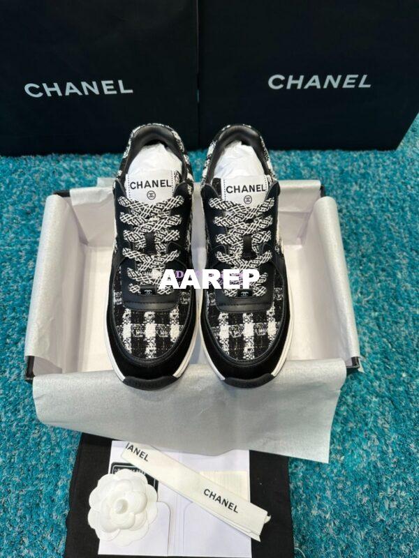 Replica Chanel Trainer Cotton Tweed, Suede Calfskin & Calfskin G38299 Black White 5